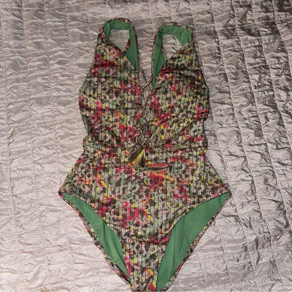Becca by Rebecca Virtue Women's Corset Plunge One Piece Swimsuit Multi S/P